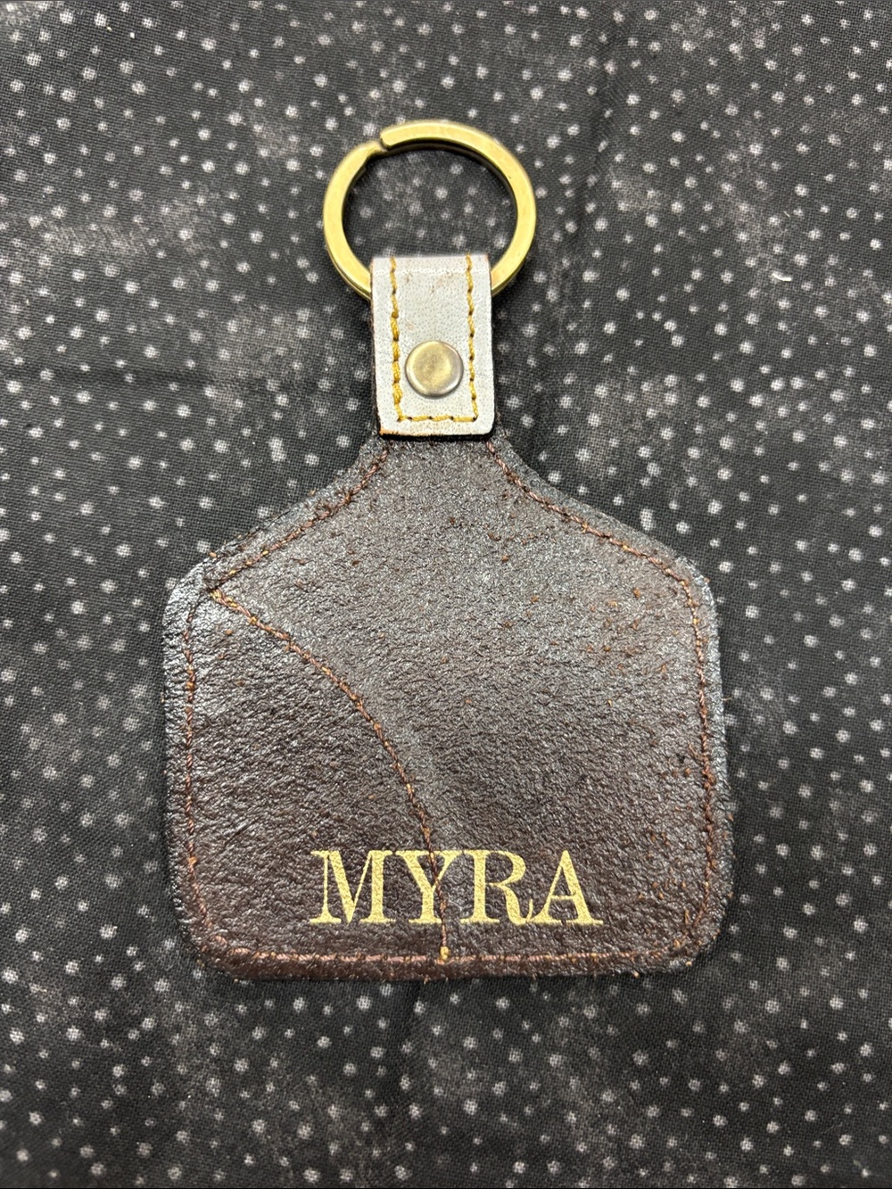 Myra Bag Brown, White and Tan Keychain Tag - Picture 2 of 3
